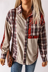 Plaid Patchwork Collared Neck Jackets OutfitFlow